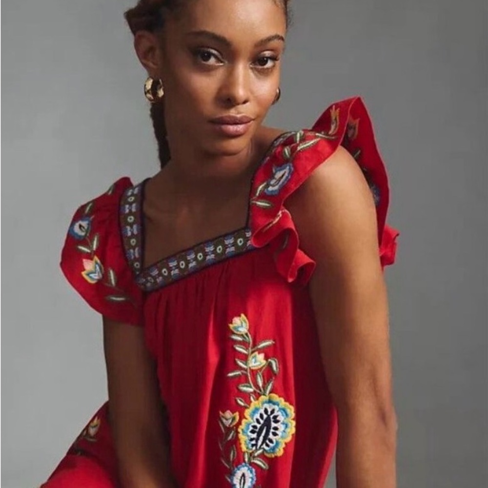 Farm Rio for Anthropologie Embroidered Square-Neck Dress - Picture 3 of 12